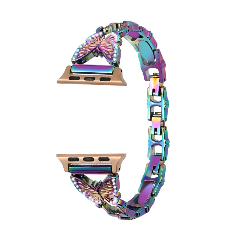 بند فلزی مناسب برای اپل واچ Apple Watch طرح پروانه هفت رنگ سایز 42/44/45 میلی متری