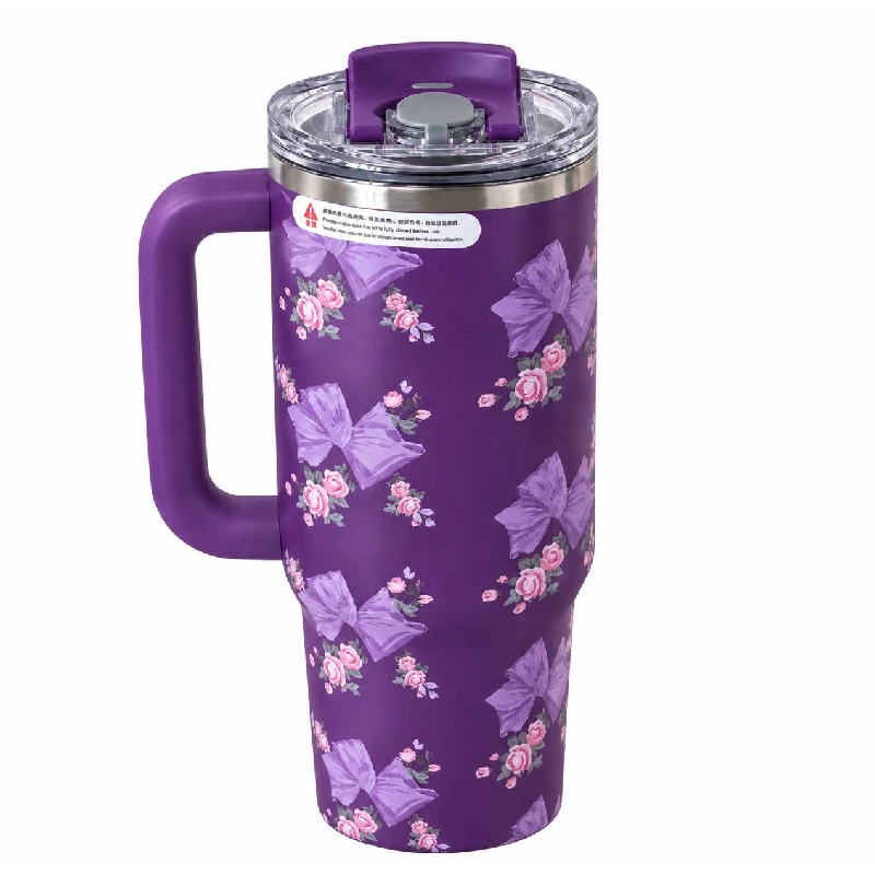 تراول ماگ طرح استنلی Stanly مدل Tumbler طرح Floral Sitarayvari رنگ بنفش گنجایش 900 میلی لیتر