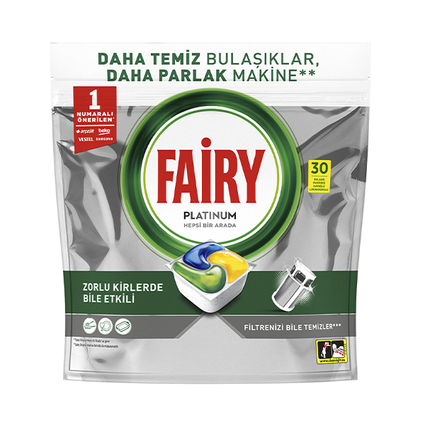 قرص ماشین ظرفشویی همه کاره فیری Fairy مدل Platinum با قدرت چربی زدایی فوق العاده بسته 30 عددی