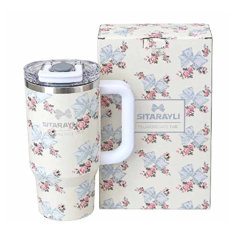 تراول ماگ طرح استنلی Stanly مدل Tumbler طرح Floral Sitarayvari رنگ نیلی گنجایش 900 میلی لیتر - تصویر 2