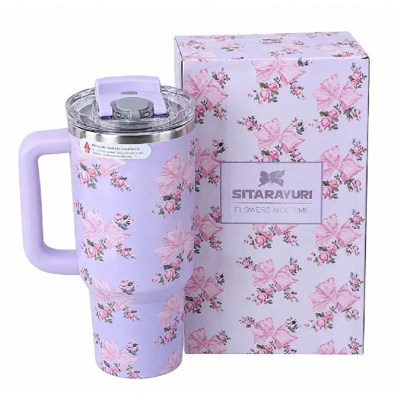 تراول ماگ طرح استنلی Stanly مدل Tumbler طرح Floral Sitarayvari رنگ یاسی گنجایش 900 میلی لیتر - تصویر 2
