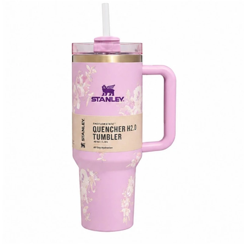تراول ماگ استنلی Stanly مدل Tumbler طرح یاسی گلدار گنجایش 1180 میلی لیتر